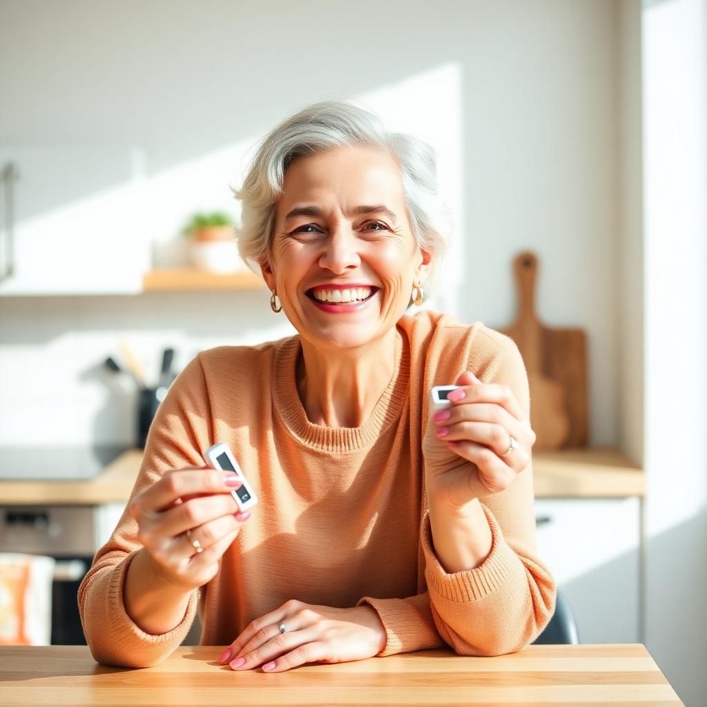 Happy Glucotide customer checking blood sugar